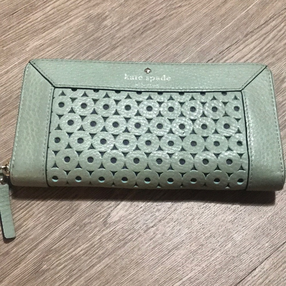 Kate Spade Mint Green Die Cut Full Zip Wallet